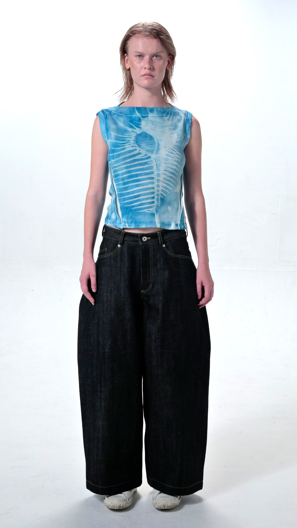 YES CYANOTYPE BOAT NECK TANK TOP